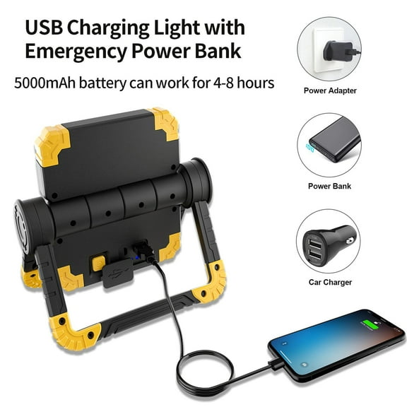 360° Rotation Folding work light, Rechargeable LED Work Light, Up to 2000 Lumens of Brightness, Cordless