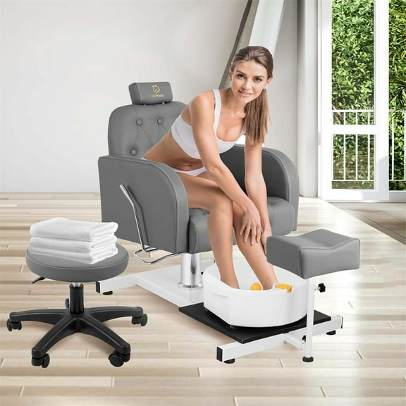 FAYEAN Adjustable Pedicure Station with Footrest and Stool, 360° Swivel No Plumbing Nail Salon Chair for Manicure Pedicure