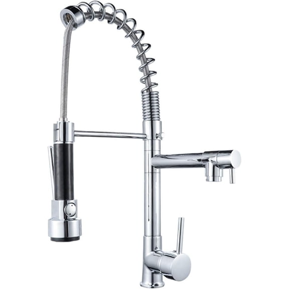 360Rotation Kitchen Faucet with Pull Down Sprayer, Single Handle Hot and Cold Water Mixer Tap, Copper Alloy Spring Sink Faucet, Single Hole Pull-Out Multifunction Faucet
