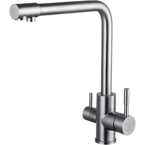 360Rotation Kitchen Sink Faucet, Double Outlet Hot and Cold Mixer Tap, Single Handle Single Hole Stainless Steel Kitchen Triple Faucet, Brushed Nickel