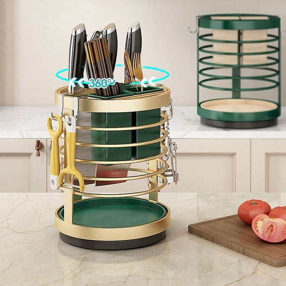360 Rotation Knife Holder Stand for Knives Kitchen Metal Stands for Cutlery Utensil Inserted Block Storage Tank Green