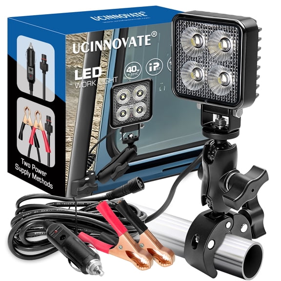 360Rotation LED Boat Spotlight with Clamp, Portable 3 Inch Dual Power LED Work Light Bar 12V Marine Spot Lights for Boats Fishing, Clamps Cigarette Lighter Power Headlights for Kayaking Camp Truck R