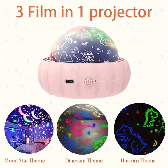 360° Rotation Night Projection Light, Atmosphere Lamp for Parties/Home Decor, 4-Color LED Auto-Rotating Starry Sky, Unicorn & Dinosaur Projector Light, USB-Powered, Ideal Holiday Gift