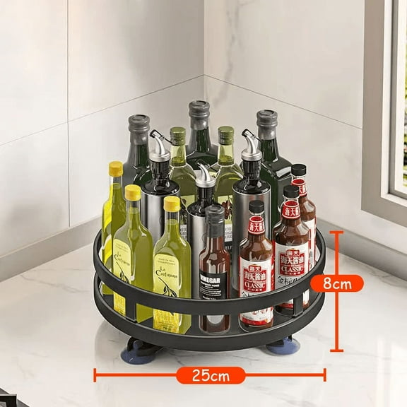 360 ° Rotation Spice Rack Organizer Jar Cans For Kitchen Accessories Non-Skid Carbon Steel Storage Tray For Seasonings And Spices