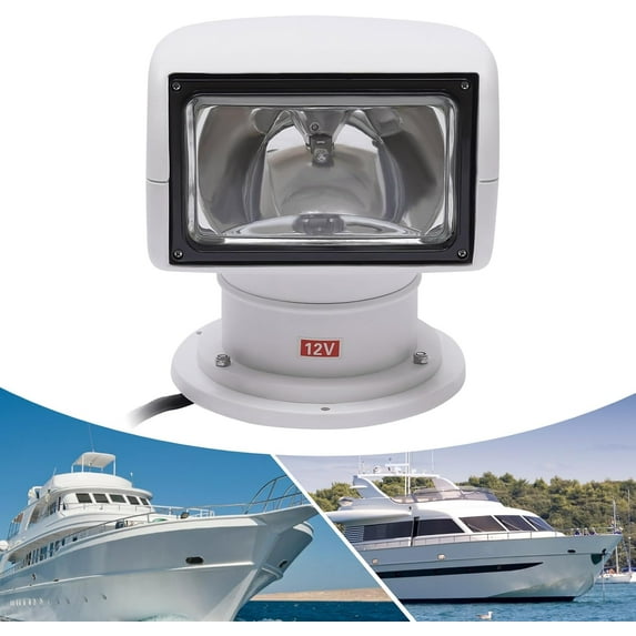 360° Rotation Spotlight Marine 100W Bulb 12V Boat Searchlight with Remote Control Waterproof Spot Light Omnibearing Work Light for Boat Truck Car (White)