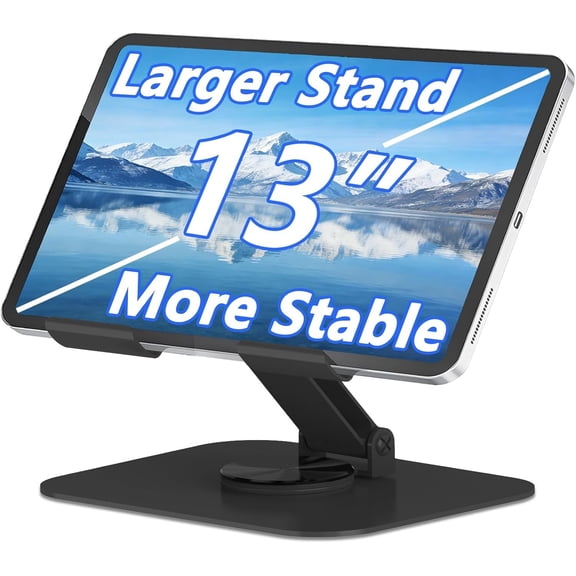 360? Rotation Tablet Stand, Ultra Stability Base Fully Folded Easy to Store and Carry Adjustable iPad Stand Compatible with 4-13" Tablet E-Reader iPad Pro/Air/Mini and  (Black)