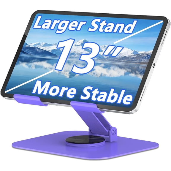 360? Rotation Tablet Stand, Ultra Stability Base Fully Folded Easy to Store and Carry Adjustable iPad Stand Compatible with 4-13" Tablet E-Reader iPad Pro/Air/Mini and ()