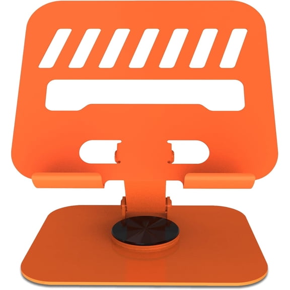 360° Rotation Tablet Stand, Ultra Stable Base Heat Dissipation Design Panel, Adjustable Foldable Tablet Holder Compatible with iPad Pro/Air/Min and All 4-16” Devices (Orange)