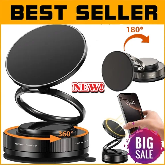360Rotation Vacuum Strong Magnetic Phone Holder Suction Cup Car Stand Folding