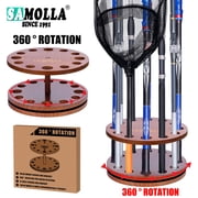 360   Rotation Wooden 12 Slots Round Fishing Rod Holder Space Saving Storage Organizer with Groove Design Fishing Gear