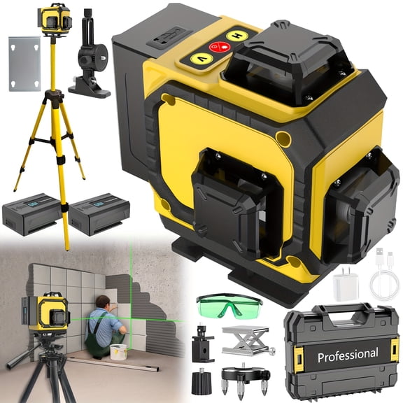 360° Self-Leveling Green Laser Level Kit 16 Lines - Remote Control, Rechargeable Battery & Tripod Stand, Portable Hard Case for Construction Picture Hanging Indoor Outdoor