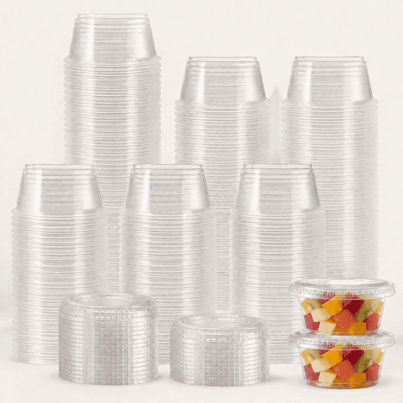 360 Set 2 oz Jello Shot Cups with Lids, Small Plastic Food Portion Condiment Cups with Lids, Food Safe Disposable Souffl Storage Containers for Salad, Dressing, Sauce, Dipping, Snacks