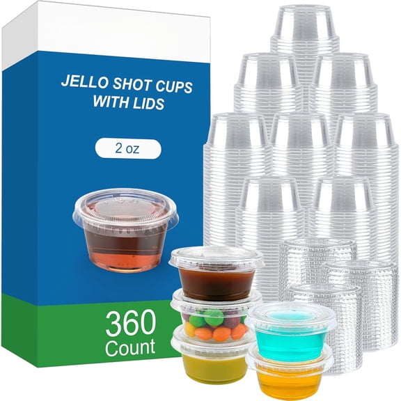 360 Set Sturdy & Food Safe Disposable Plastic Portion Condiment Dipping Sauce Cups with Lids – Small Containers for Salad Dressing, Jello Shot Cups