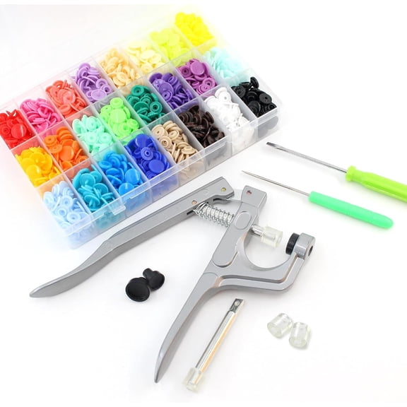 360 Sets T5 Plastic Snap Buttons with Snap Pliers Set 24 Colors Snap Fasteners Buttons Setter Tool Kit for Sewing Crafting Clothes Fabric DIY (With TOOLS)