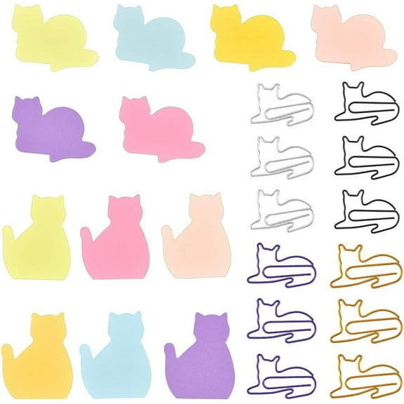 360 Sheets 6-Color Cat Sticky Notes Set Lying Cat Shape Bright Colorful Sticky Note Pads Sitting Cat Shape Self-Sticky
