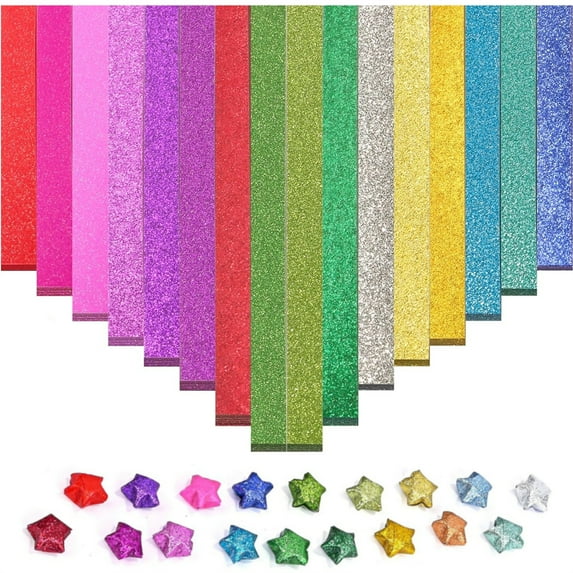360 Sheets Folding Star Paper Strips 18 Colors Glitter Origami Stars Double Sided Star Paper Hand Crafts for Birthday Holiday Gift Making DIY Art Project By Topboutique