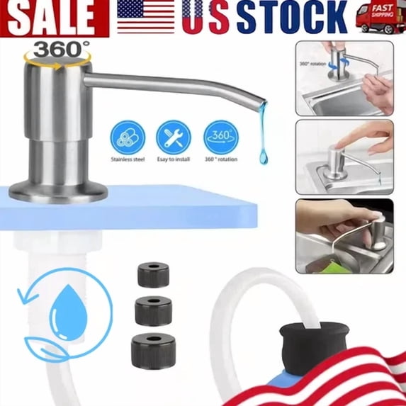 360° Sink Soap Dispenser, Stainless Steel, Kitchen Hands Liquid Pump Bottle Tube