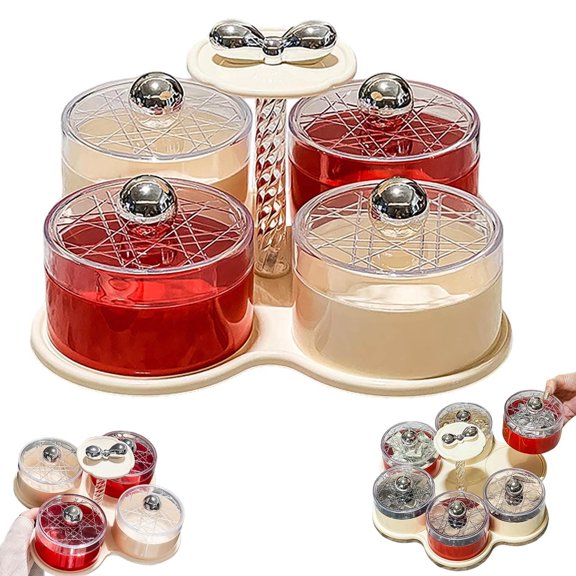 360 Smooth Rotating Snack Spinner with Lid,Food-Grade Plastic Construction for Safe & Easy Cleaning,4 Sealed Compartment Divided Serving Tray that Spins for Party  Home Daily Use