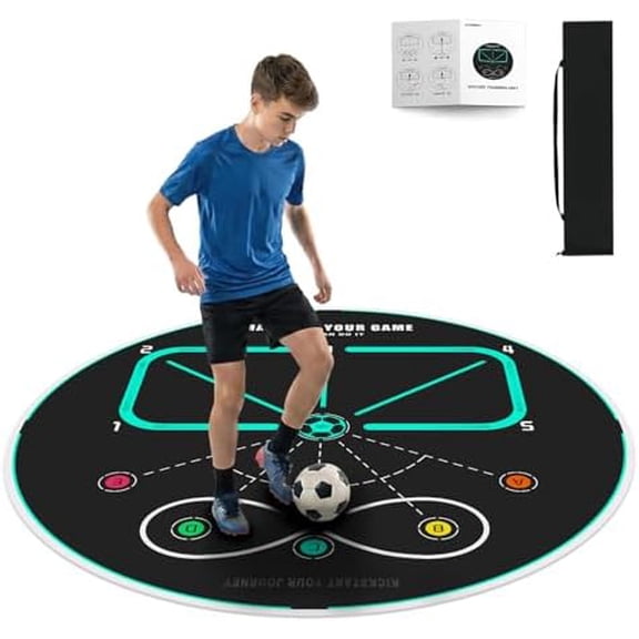 360 Soccer Training Mat, 360 Degree Design Non-Slip Silent Soccer Training Equipment, Football Footstep Training Mat Improve Ball Control, Agility and Coordination, Idea for All Ages