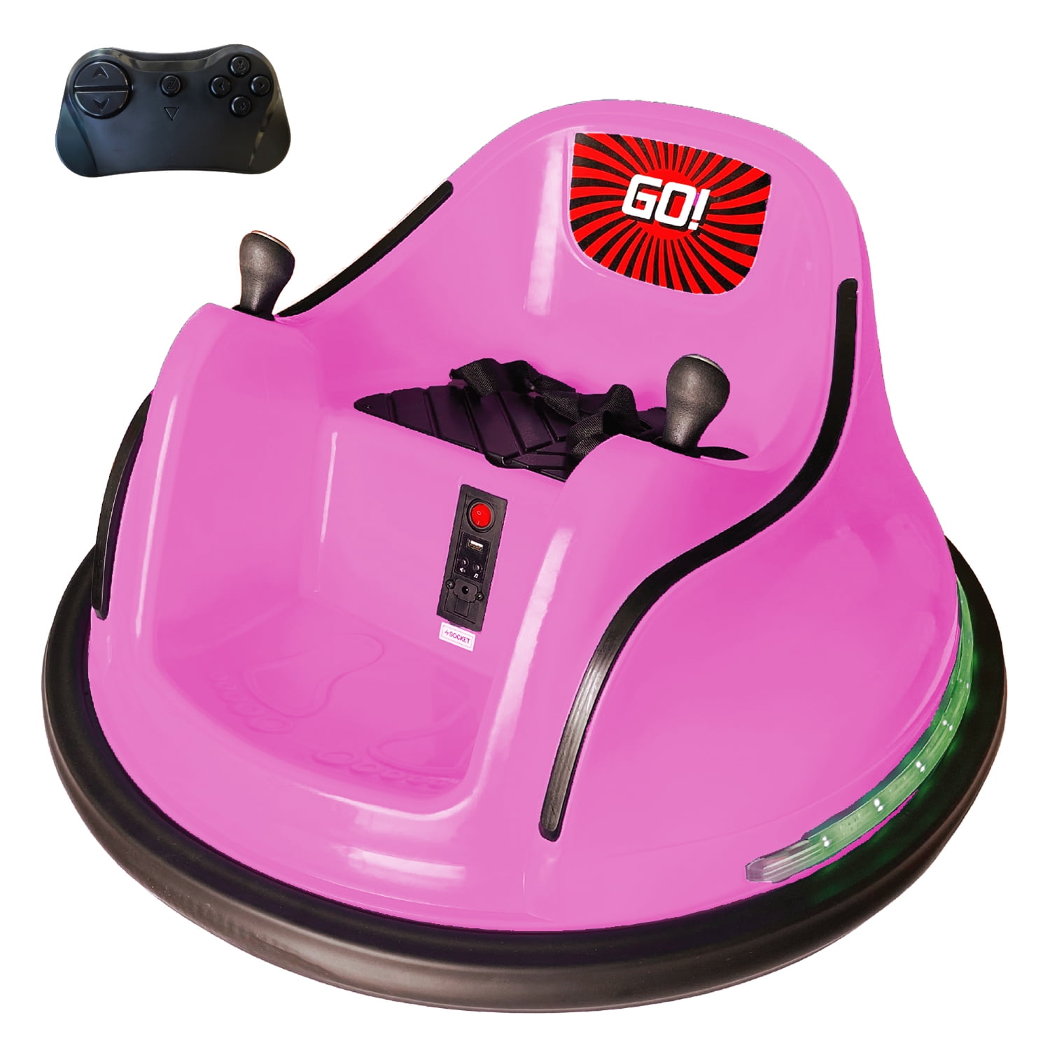 360 Spin Electric Kids Bumper Car Pink, Lights & Music W/ Sticker Set