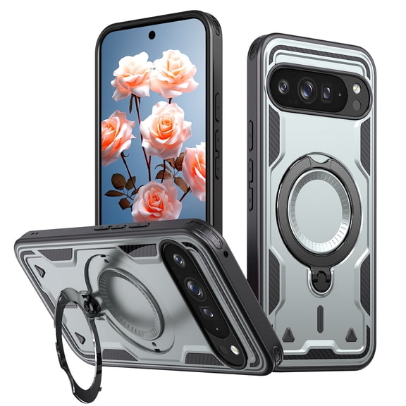 360° Spin Magnetic Kickstand for Google Pixel 10 /10 Pro Case, [Compatible with MagSafe] [Sturdy & Versatile Stand] Military-Grade Drop Protection Anti-Fingerprint Anti-Scratch, Gray