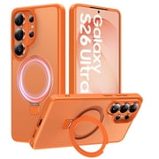 360 Spin Magnetic Stand Case for Samsung Galaxy S26 Ultra - MagSafe Compatible, Military-Grade Shockproof Cover with Kickstand & Ring Holder,Organge