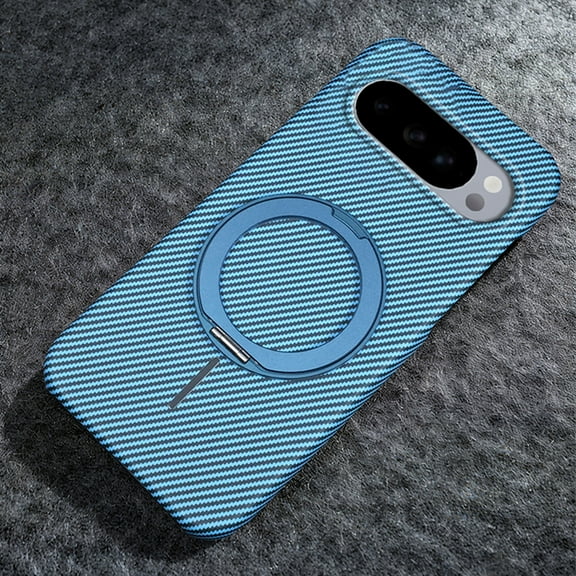 360° Spin Magnetic Stand & Invisible Ring for Google Pixel 10 /10 Pro Carbon Fiber Case, Compatible with MagSafe Shockproof Military Drop Protection Slim Case for Google Pixel 10 /10 Pro, Blue