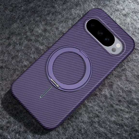 360° Spin Magnetic Stand & Invisible Ring for Google Pixel 10 Pro XL Carbon Fiber Case, Compatible with MagSafe Shockproof Military Drop Protection Slim Case for Google Pixel 10 Pro XL, Purple