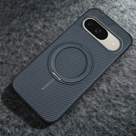 360° Spin Magnetic Stand & Invisible Ring for Google Pixel 9a Carbon Fiber Case, Compatible with MagSafe Shockproof Military Drop Protection Slim Case for Google Pixel 9a, Black