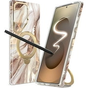 360  Spin Magnetic Stand for Samsung Galaxy S25 Ultra Case [Compatible with Magsafe][Camera Cover Stand & Ring Holder] Marble Military Grade Protective Phone Cover S25 Ultra 6.9"Topaz/Gold
