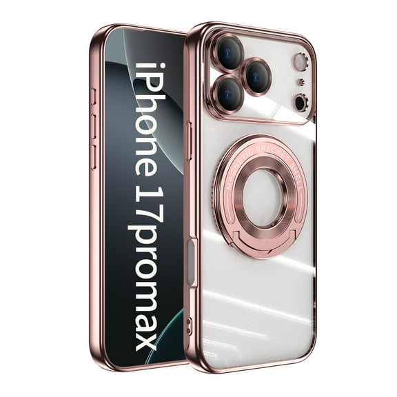 360° Spin Magnetic Stand for iPhone 17 Pro Case, [Compatible with MagSafe][Military Protection][Full Camera Protection] Adjustable Kickstand iPhone Case for iPhone 17 Pro,Rosegold