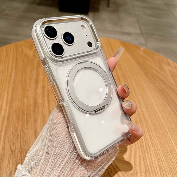 360° Spin Magnetic Stand for iPhone 17 Pro Max Clear Case, Compatible with MagSafe, Drop Protective Case for iPhone 17 Pro Max Translucent Ultra Slim Phone Cover with Kickstand Rotatable, White