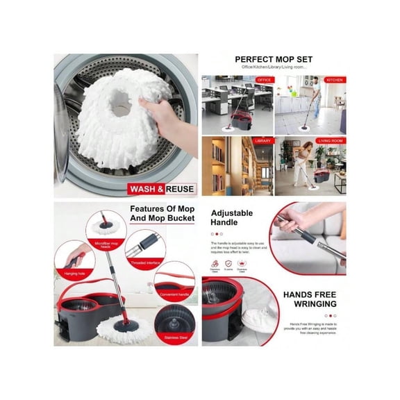 360 Spin Mop And Bucket Set Quick - Dry Technology, Mop And Bucket With Wringer Set Home Kitchen, WetDry Floor Cleaning Kit With 4 Microfiber Mop Heads Adjustable Handle