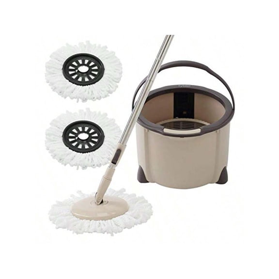360 Spin Mop Bucket System Rapid Dry 2 Microfiber Pads Adjustable Handle Mop And Bucket For Home Commercial Floors Brown