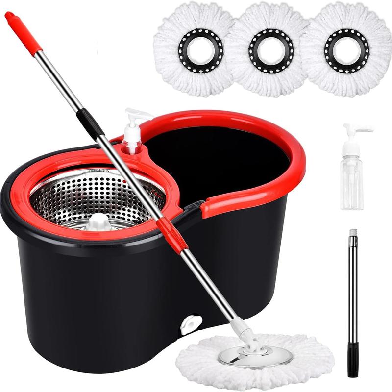 360 Spin Mop Bucket Wringer System Sets with 3pcs Microfibers for