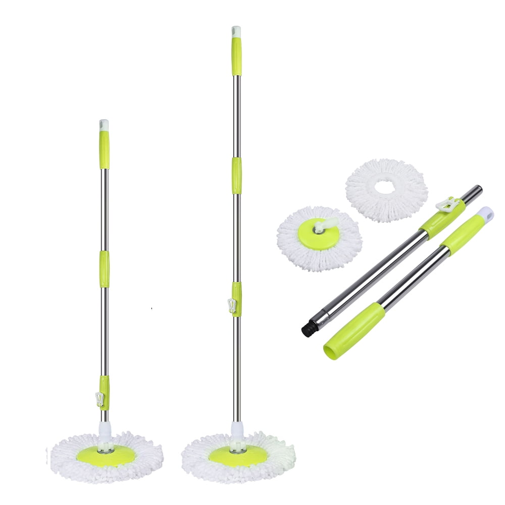 360 Spin Mop Pole Handle With Two Microfiber Head Refills Replacements