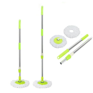 360 Spin Mop Pole Handle With Two Microfiber Head Refills Replacements Cleaning Tool For Press Type Buckets