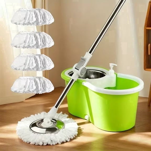 360° Spin Mop and Bucket Set with Cleaning System 4pcs Reusable Microfiber Mop Heads for Floor Cleaning, Green