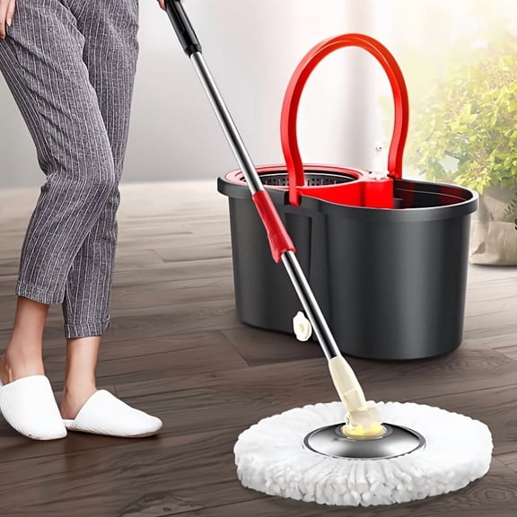360 Spin Mop and Bucket with Wringer Set, Hands-Free Cleaning System with 3 Microfiber Replacement Heads, Floor Cleaning Mop Kit for Home Use
