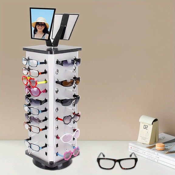 360Spinner Sunglasses Organizer Glasses Holder Display Sunglass Rack | 44 Pairs Eyewears Sunglass Display Stand Eyeglasses Rack with Mirror of Retail Store Home Office Table Desk Countertop