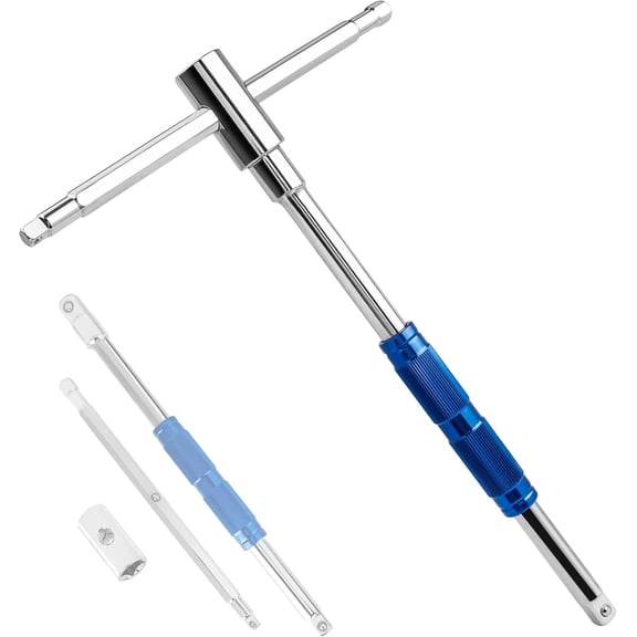 360 Spinner T Handle Wrench - Adjustable 3-Way T-Handle Hex Allen Key Wrench with 1/4 3/8 1/2 Drive Adapters T Handle Socket Driver for Car Motorcycle and Home Repair, Cr-V Steel