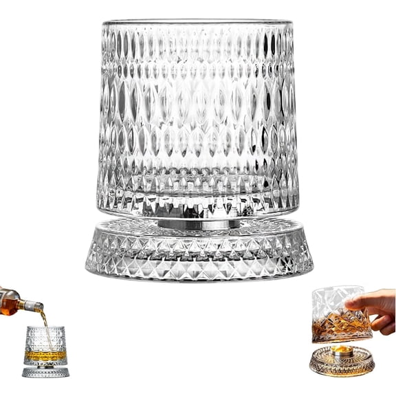 360° Spinning Crystal Whiskey Glass, Spinning Old Fashioned Tumblers with Stress-Relief Base, Luxury Gift for Scotch, Bourbon, Cocktail Lovers (Teardrop Pattern Style)