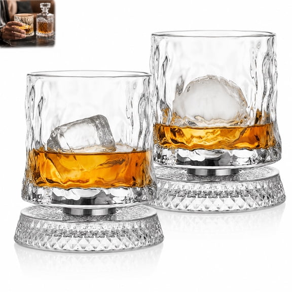 360 Spinning Whiskey Glasses Set of 1 - Rotating Old Fashioned 10oz Rocks Glass with Heavy Base for Home Bars Gift for Father