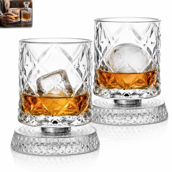 360 Spinning Whiskey Glasses Set of 1 - Rotating Old Fashioned 10oz Rocks Glass with Heavy Base for Home Bars Gift for Father