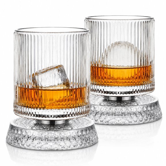 360 Spinning Whiskey Glasses Set of 1 - Rotating Old Fashioned 10oz Rocks Glass with Heavy Base for Home Bars