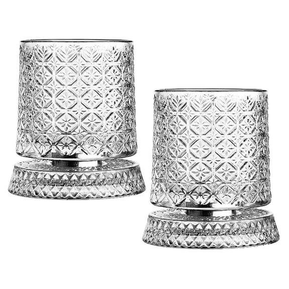 360 Spinning Whiskey Glasses Set of 1 - Rotating Old Fashioned 10oz Rocks Glass with Heavy Base for Home Bars