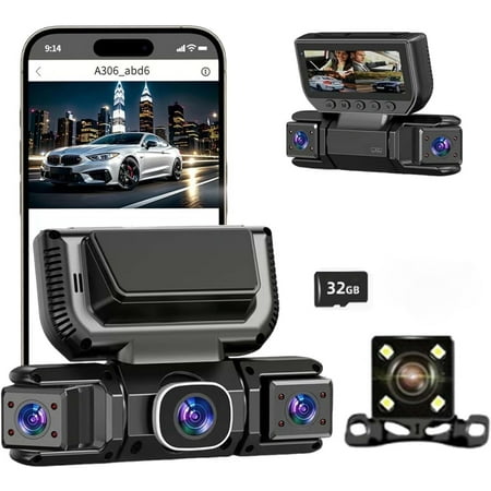 360° Surround Guard Dash Station - 4-Way Panoramic Vehicle Monitor with 32GB Memory, App-Controlled Sync-Link Dashboard Camera, 24H Intelligent Parking Sentry