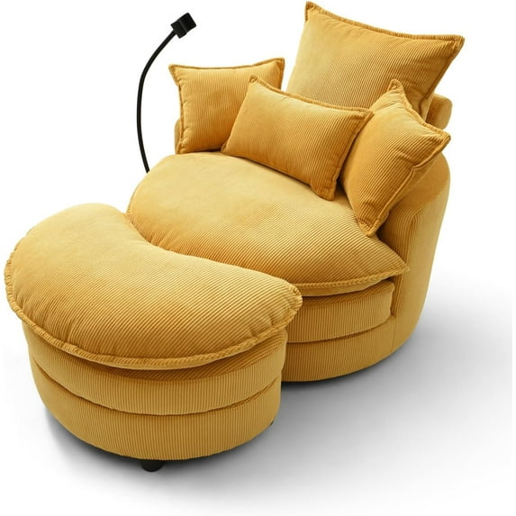 360° Swivel Accent Barrel Chair Modern Comfy Round Reading Sofa Swivel Chairs Circle Lounge Chair for Bedroom Living Room w/4 Pillow Lower Seating Heigh (Beige)