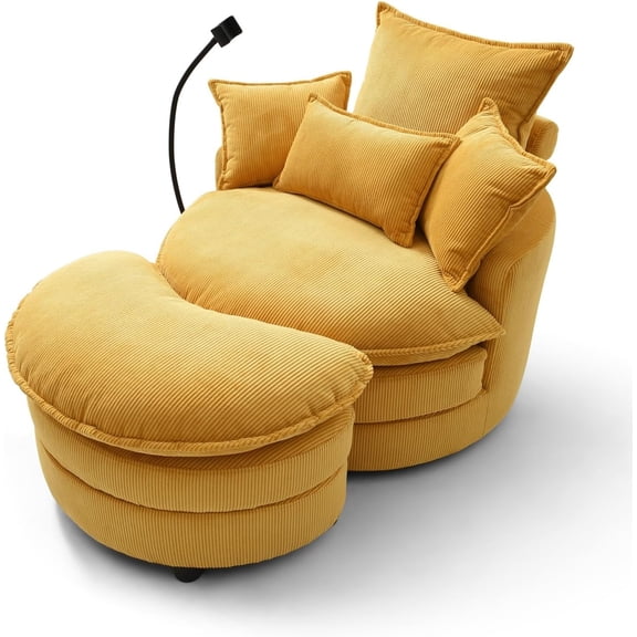 360° Swivel Accent Barrel Chair Modern Comfy Round Reading Sofa Swivel Chairs Circle Lounge Chair for Bedroom Living Room w/4 Pillow Lower Seating Heigh (Beige)