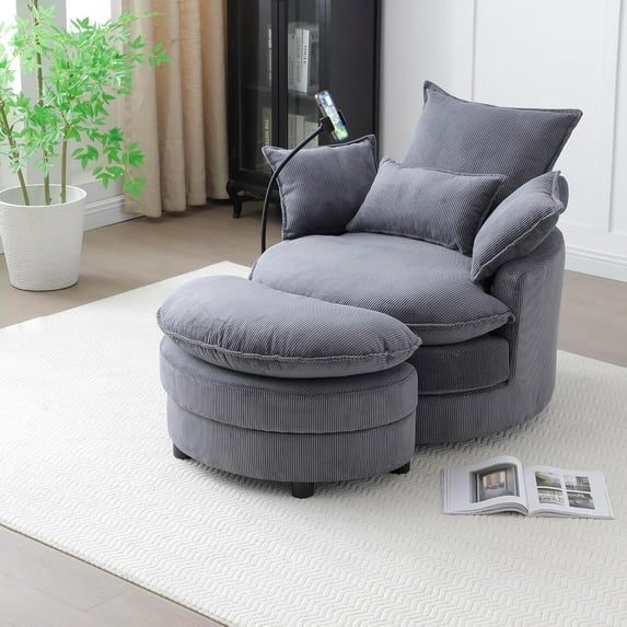 360° Swivel Accent Barrel Chair Modern Comfy Round Reading Sofa Swivel Chairs Circle Lounge Chair for Bedroom Living Room w/4 Pillow Lower Seating Heigh (Beige)